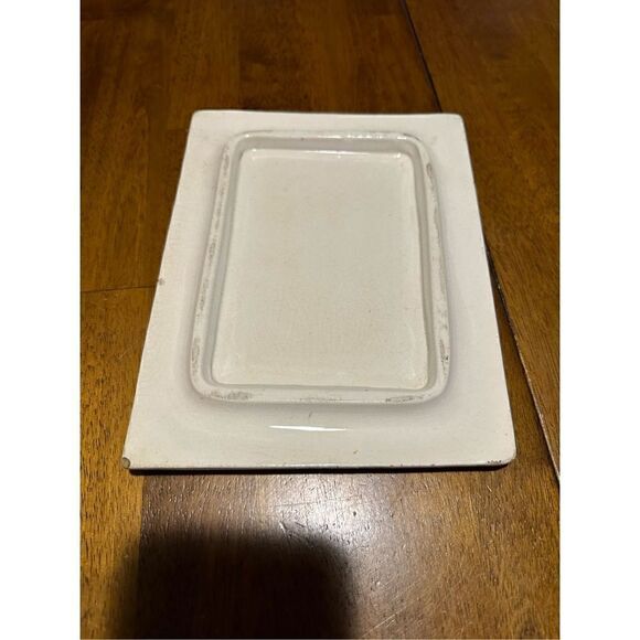 Vintage Glazed Pottery Lidded Cheese Server Cream Floral Pattern Large Keeper - Picture 9 of 15